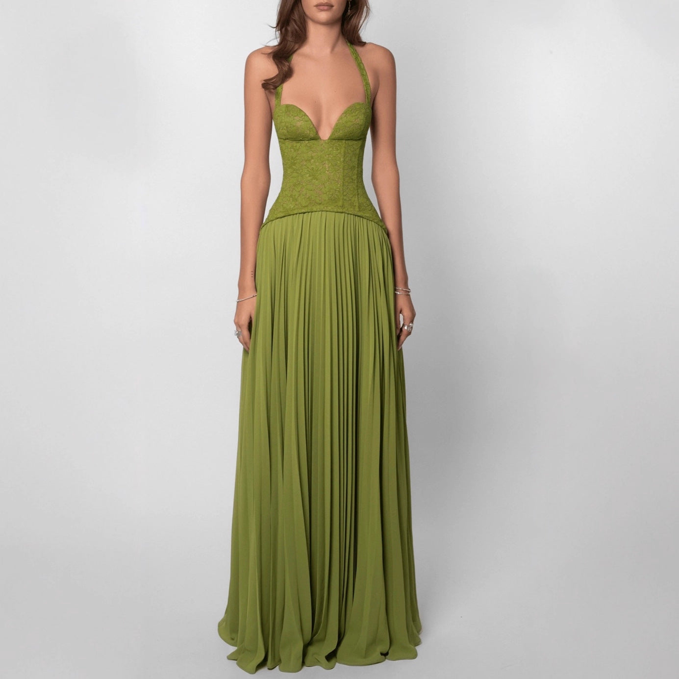 Halterneck Wedding Guest Pleated Maxi Dress for Women
