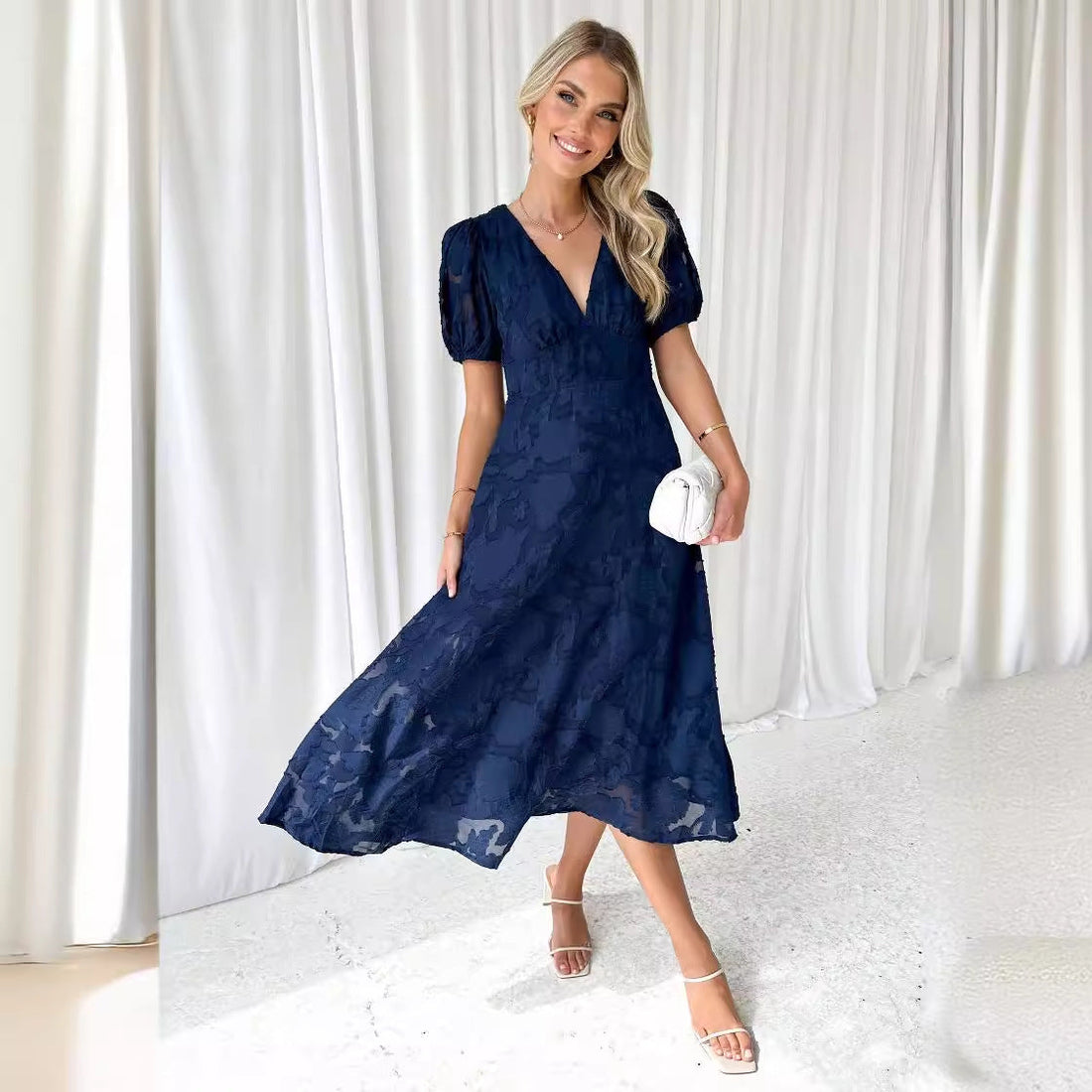 Puff Sleeve Wedding Guest Maxi Dress for Women