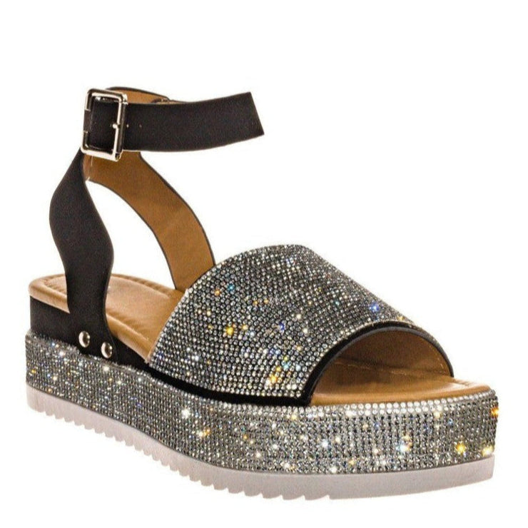 Rhinestone Strap Platform Sandals for Women