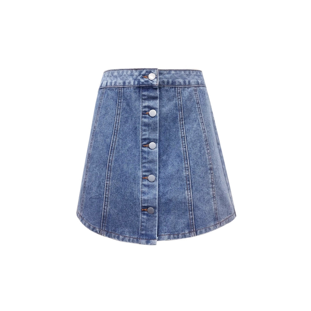 A-Line Button-Up Denim Mini Skirt for Women