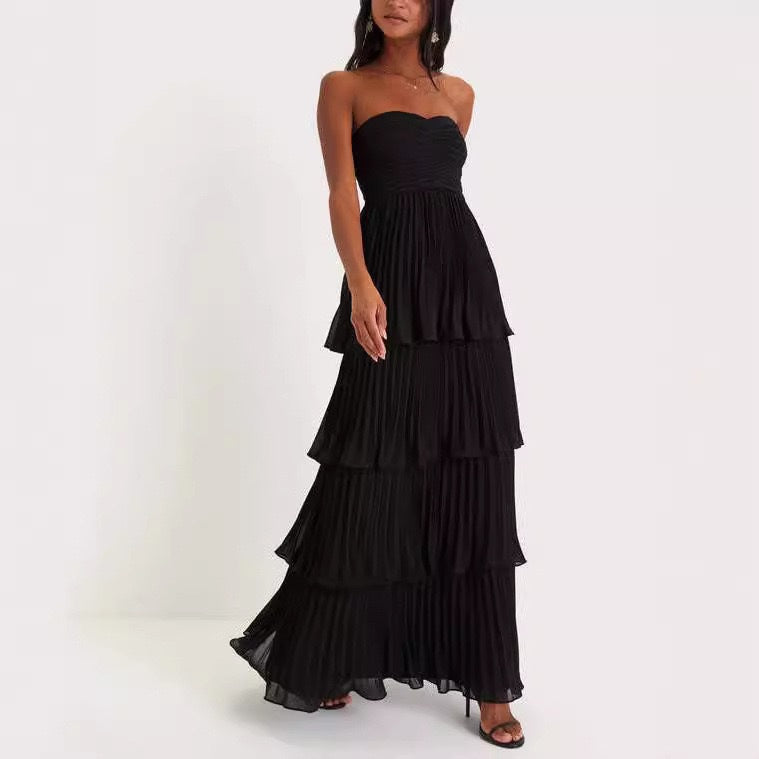 Strapless Tiered Ruffle Wedding Guest Maxi Dress for Women