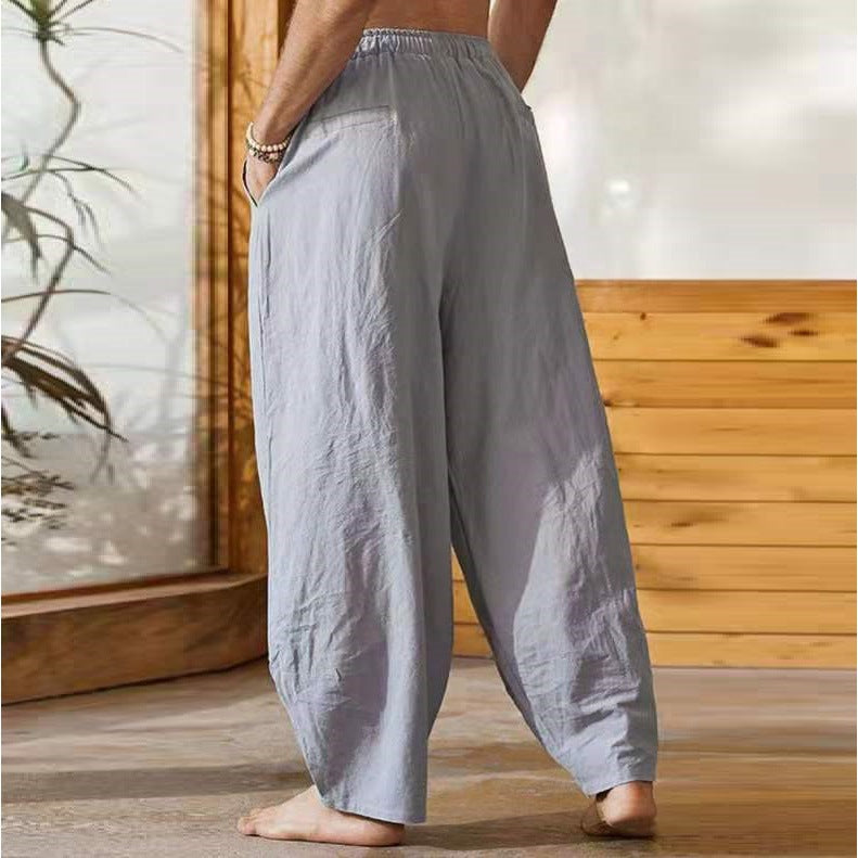 Linen Trousers with Elastic Waist for Men