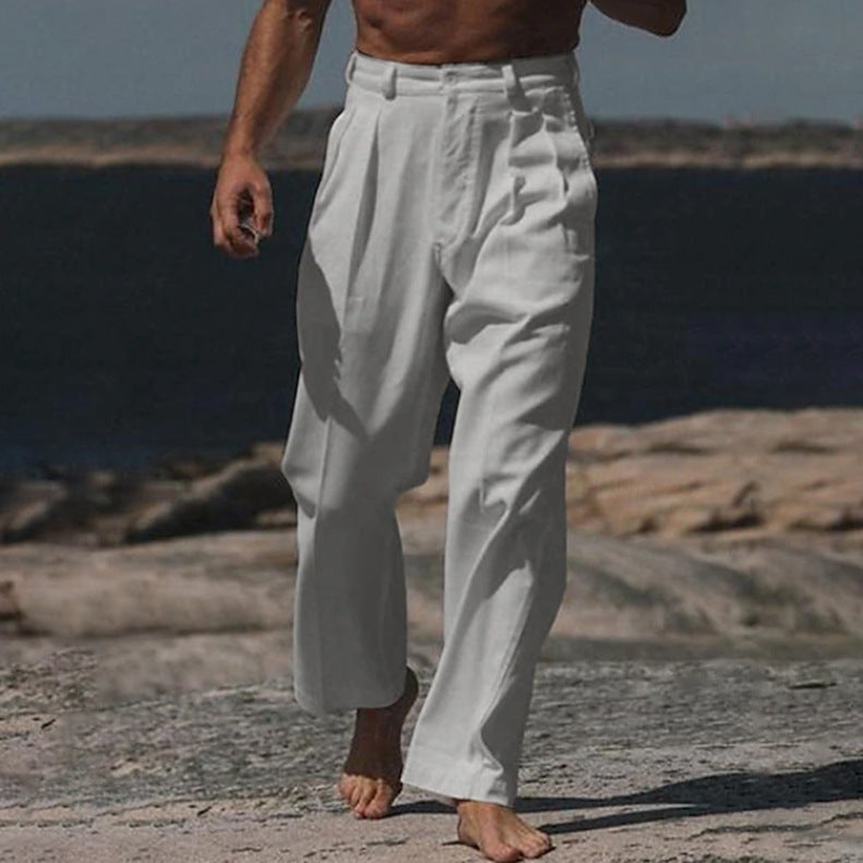 Linen Straight Leg Trousers for Men