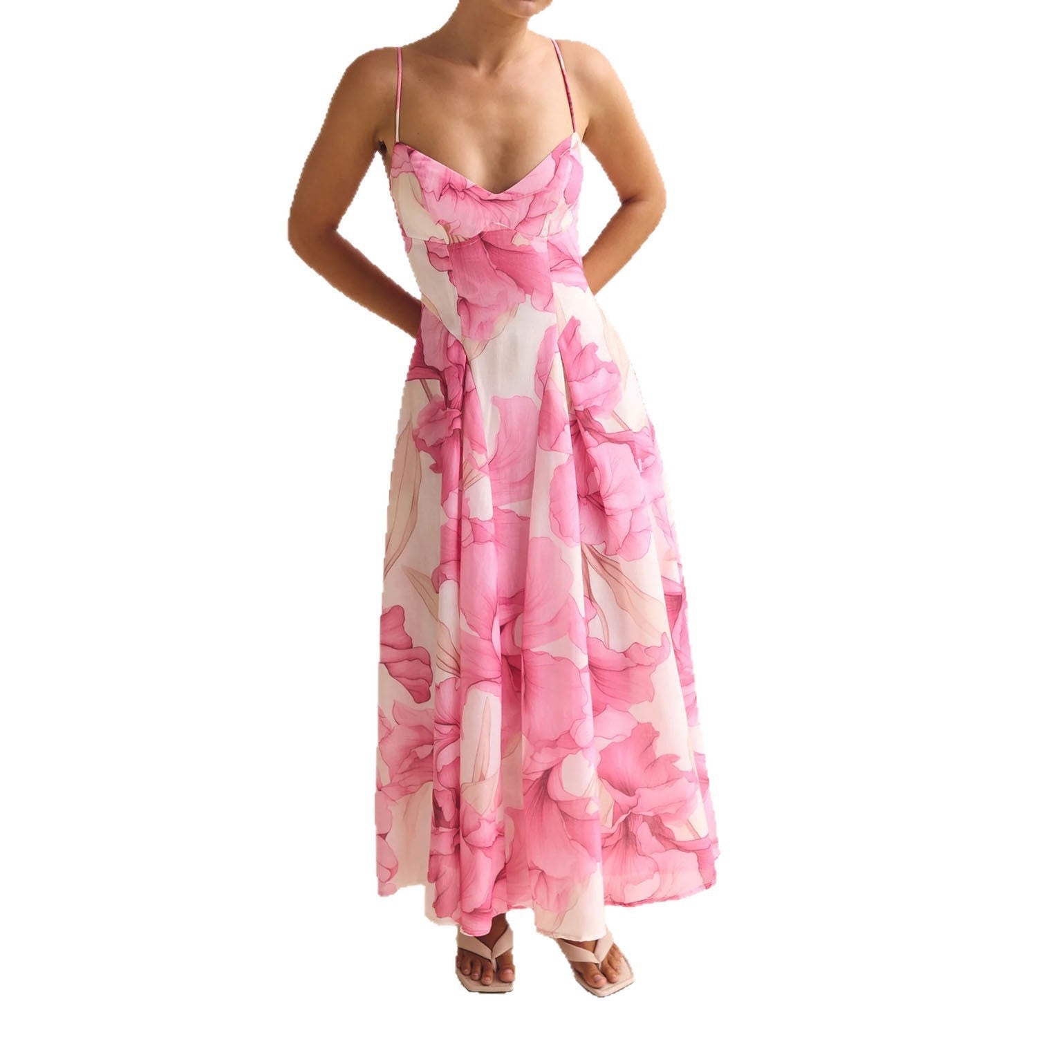 V-Neck Wedding Guest Floral Maxi Dress for Women
