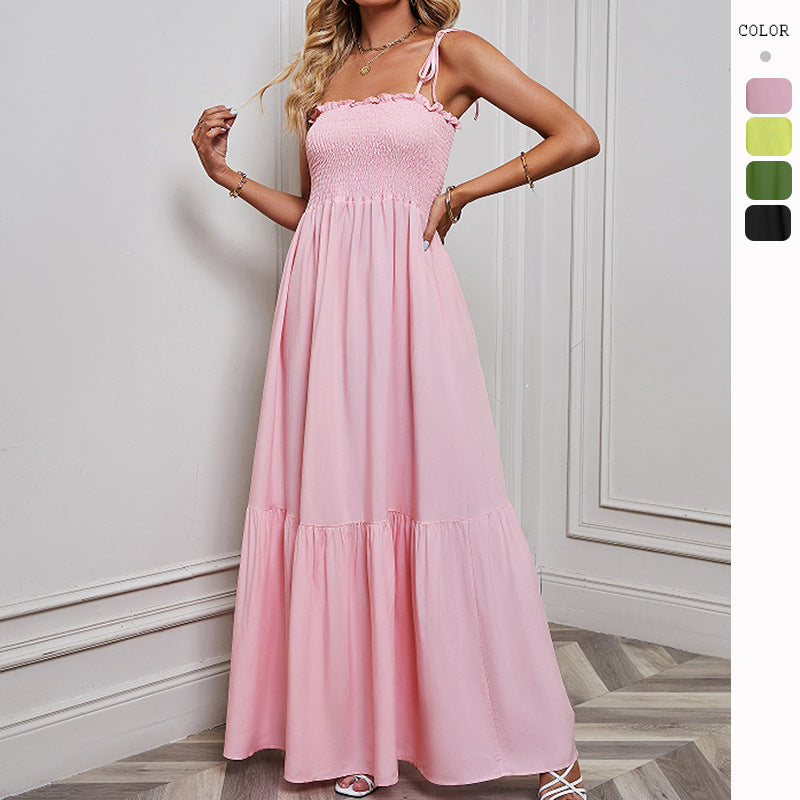 Smocked Sleeveless Wedding Guest Maxi Dress for Women