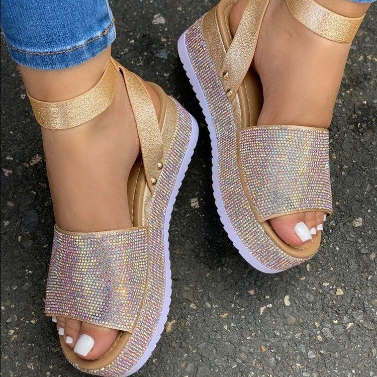 Rhinestone Strap Platform Sandals for Women