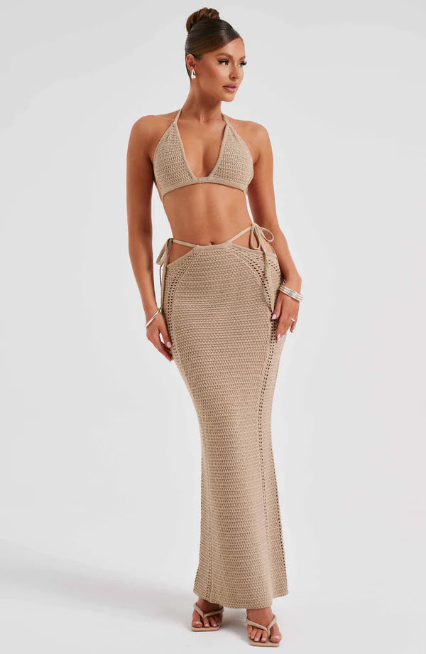 Crochet Co-Ord Maxi Skirt Set for Women