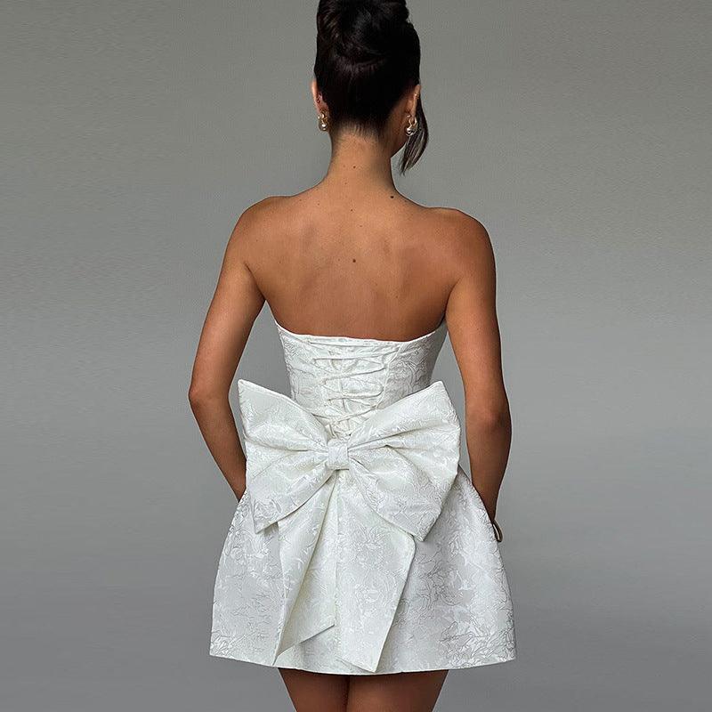 Strapless Floral Jacquard Mini Dress for Women