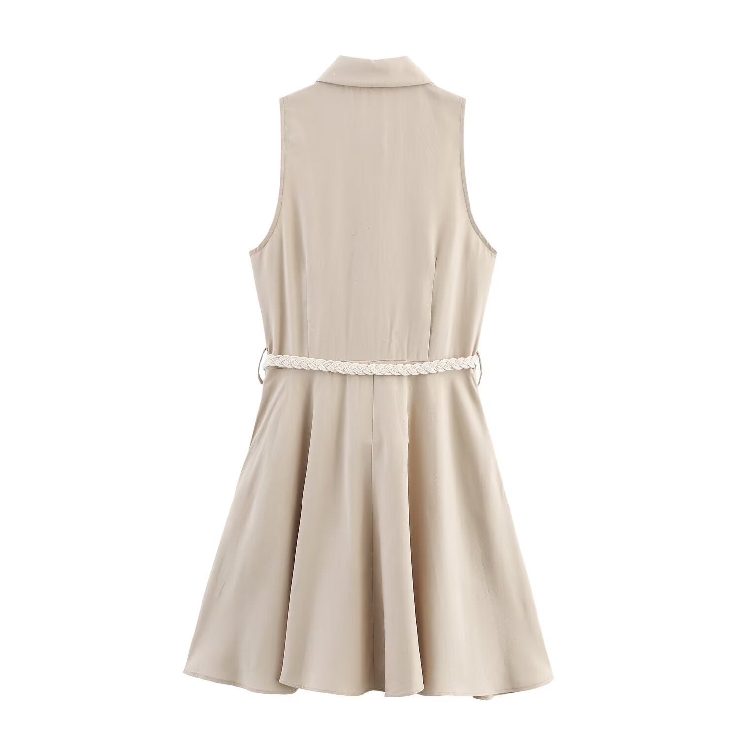 Sleeveless Button Front Mini Shirt Dress for Women