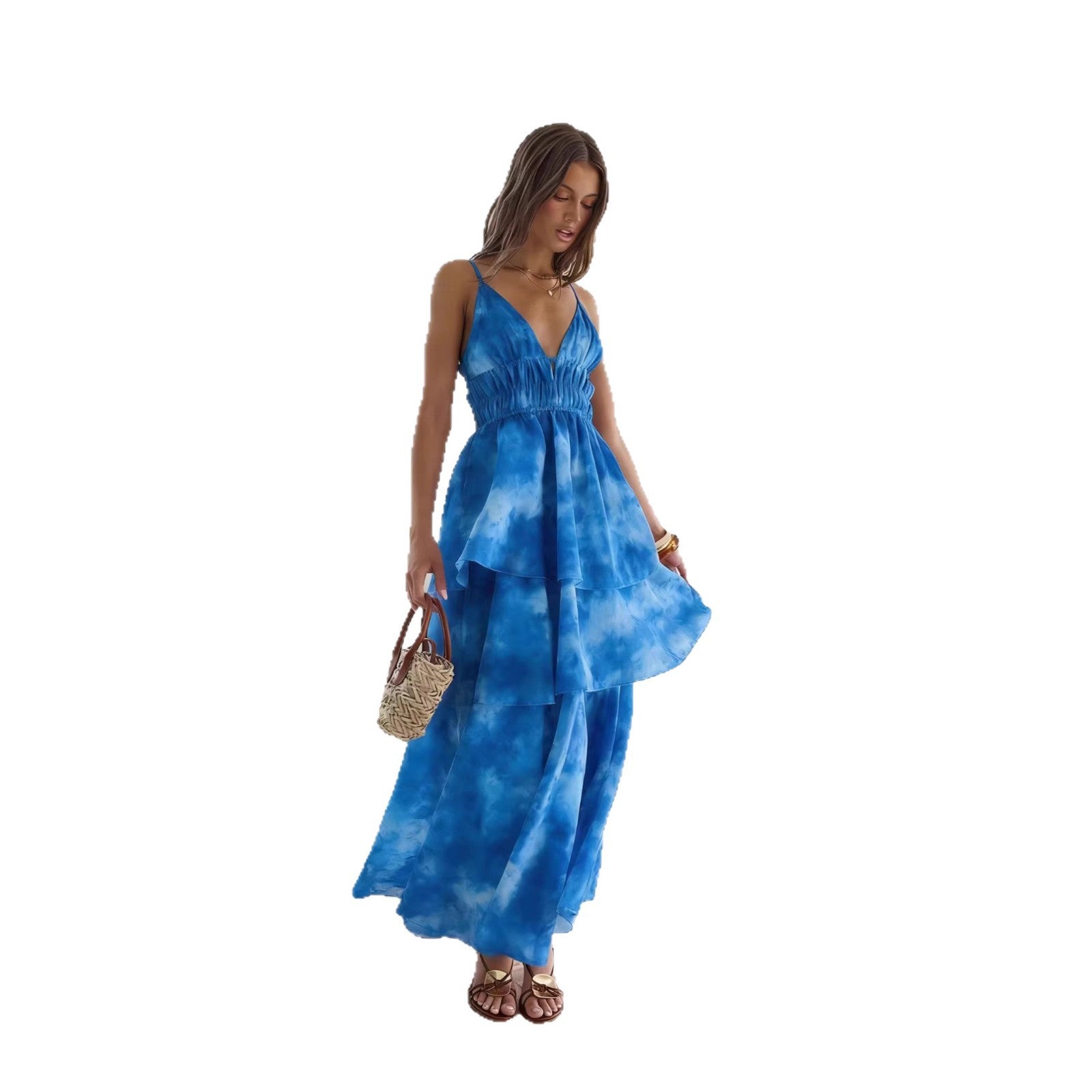 V-Neck Wedding Guest Maxi Dress with Tiered Ruffle for Women