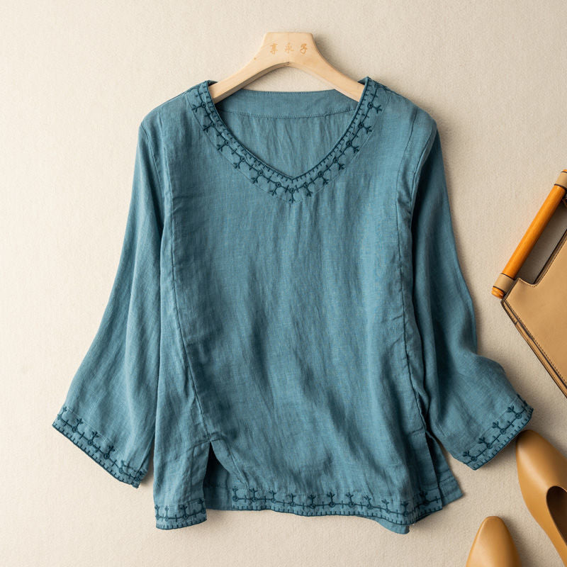Embroidered V-Neck Blouse for Women