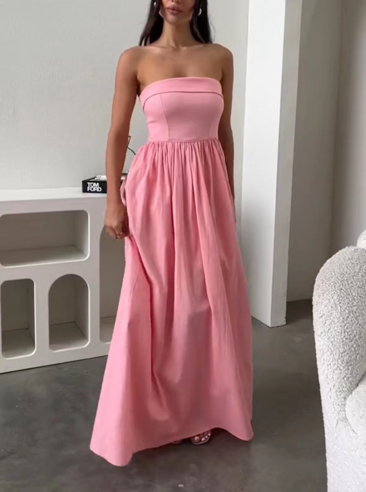 Strapless A-Line Wedding Guest Maxi Dress for Women