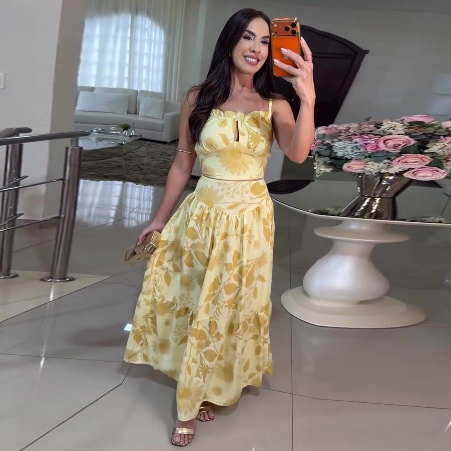 Floral Sleeveless Wedding Guest Maxi Dress for Women
