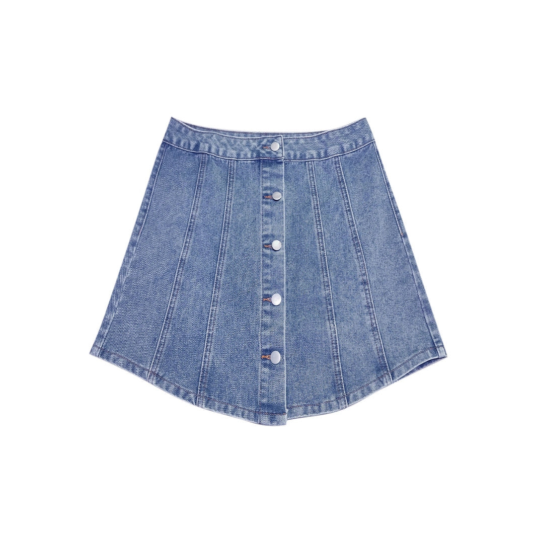 A-Line Button-Up Denim Mini Skirt for Women
