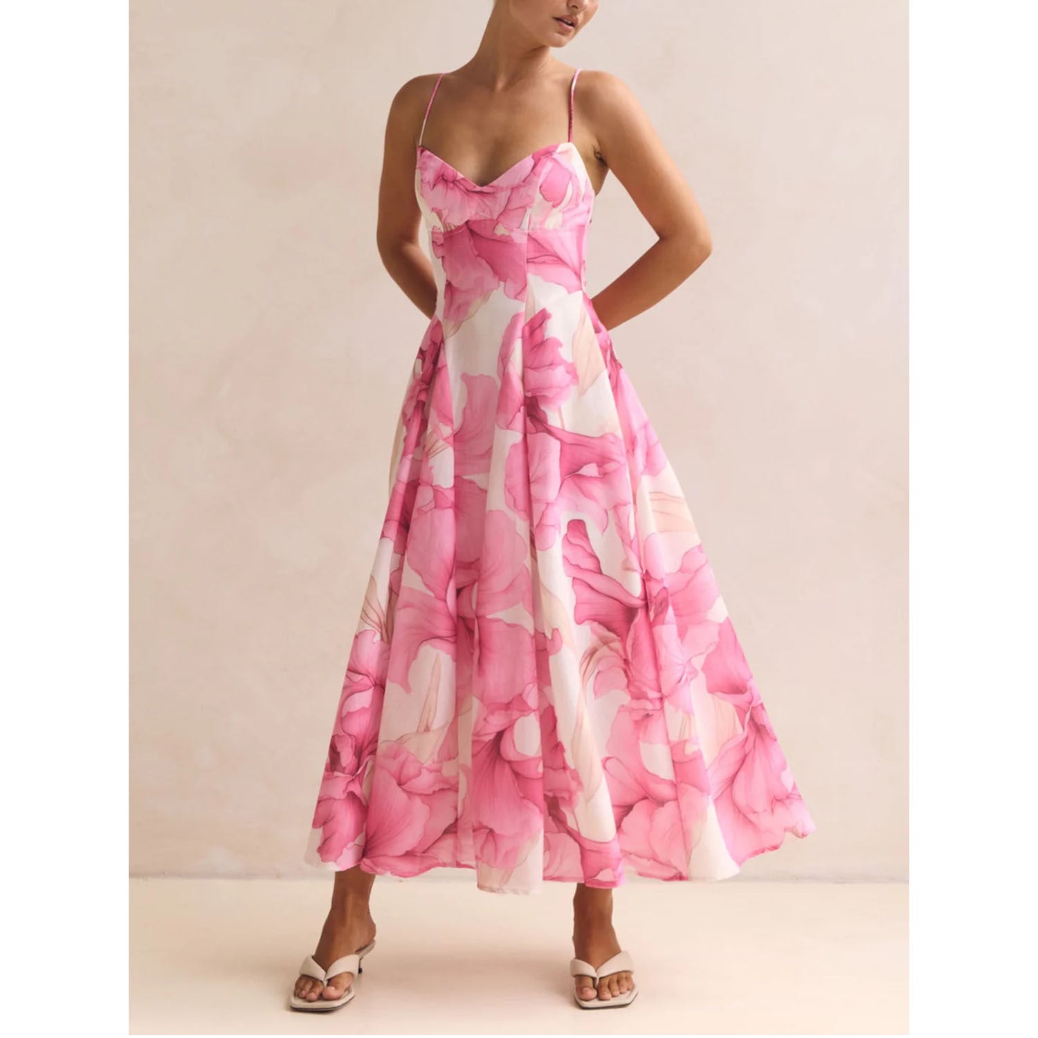 V-Neck Wedding Guest Floral Maxi Dress for Women