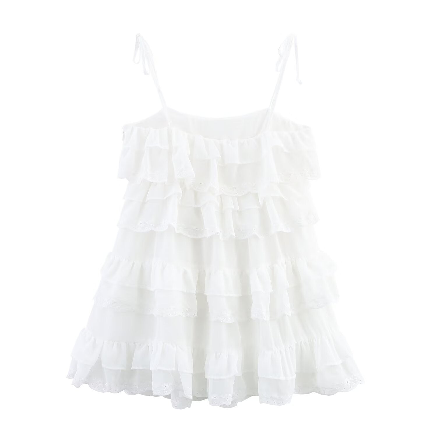 Tiered Ruffle Mini Dress with Thin Straps for Women