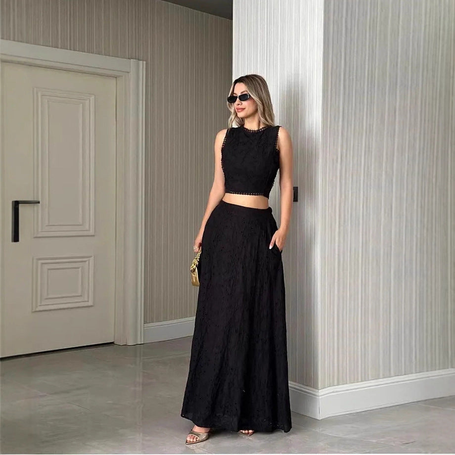 Sleeveless Wedding Guest Maxi Dress with Eyelet Embroidery for Women
