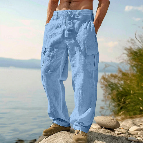 Straight Leg Cargo Trousers with Side Pockets for Men - View 3