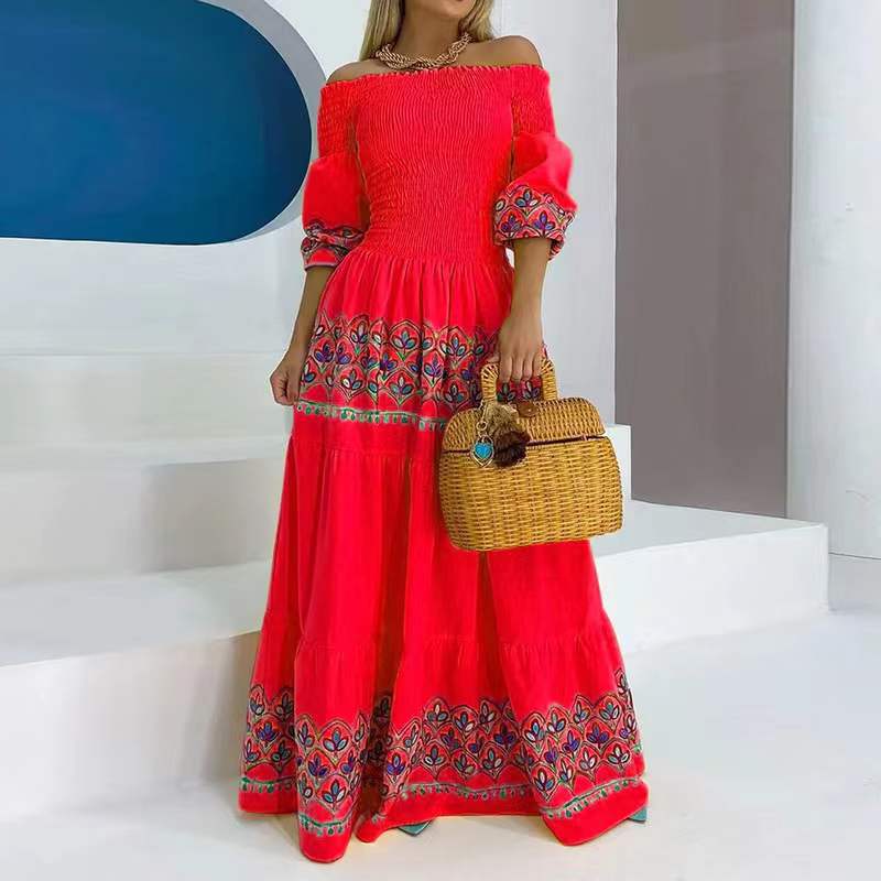Off-the-Shoulder Embroidered Maxi Dress for Women