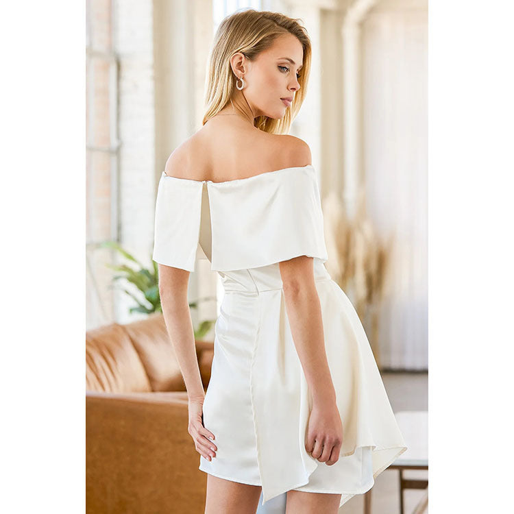 Satin Off-Shoulder Wrap Dress for Women
