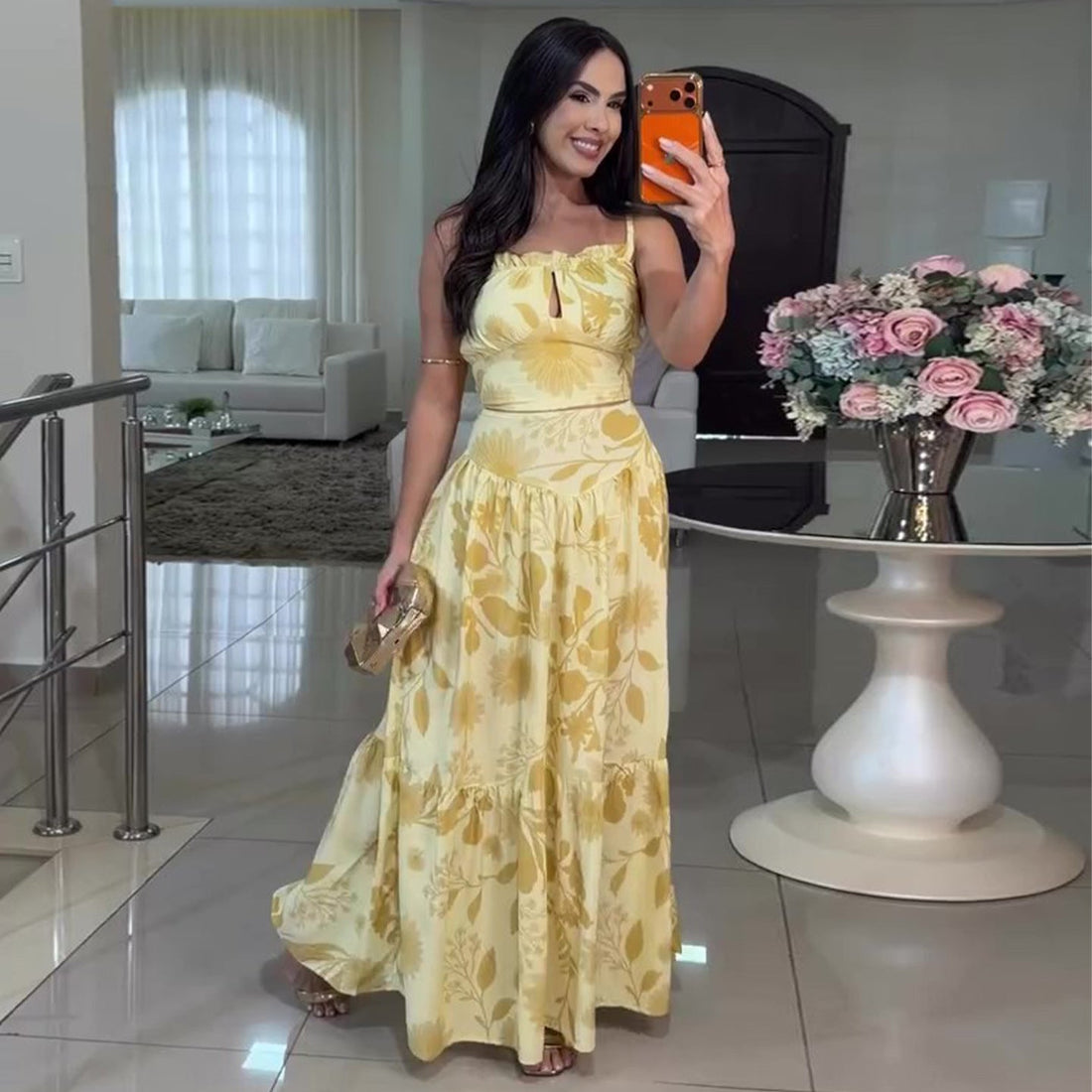 Floral Sleeveless Wedding Guest Maxi Dress for Women