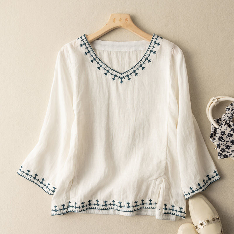 Embroidered V-Neck Blouse for Women