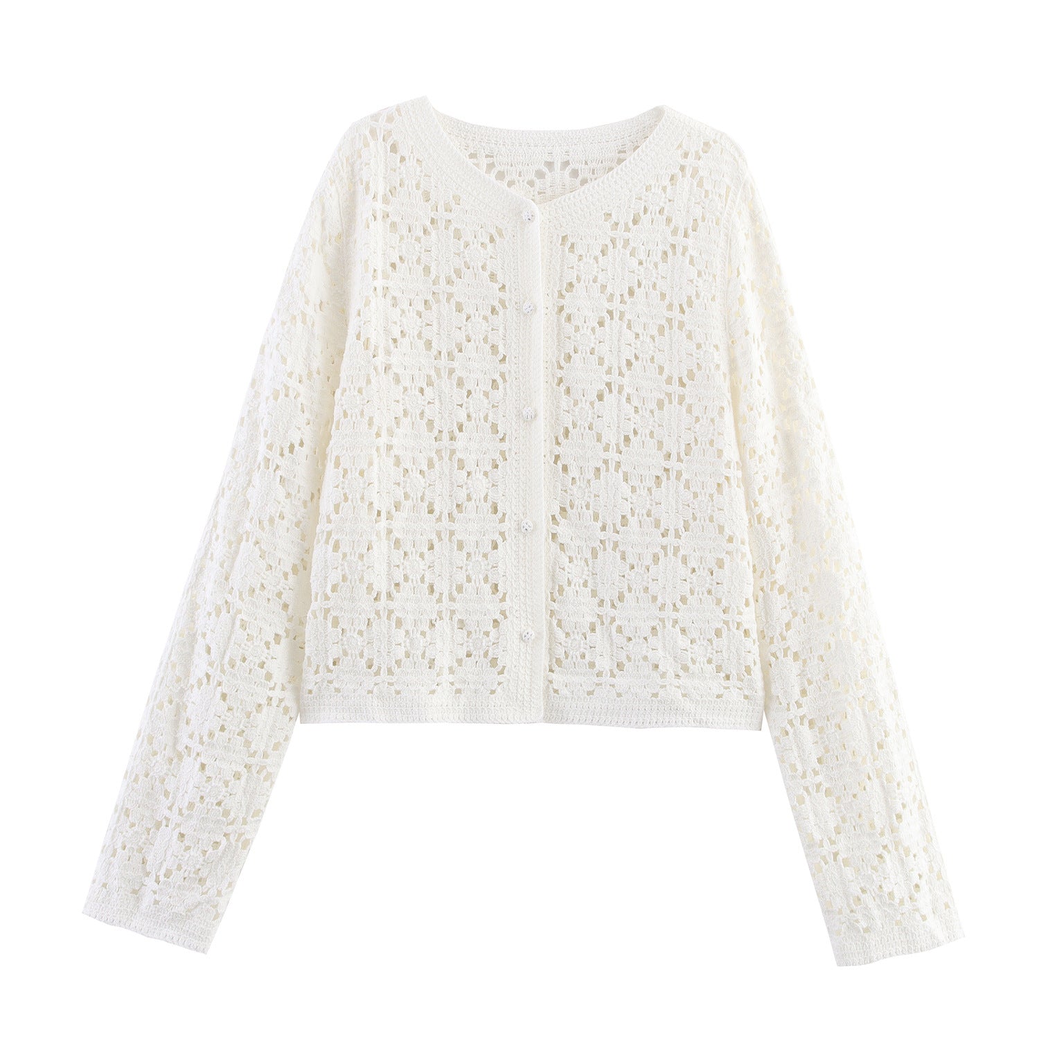 Cropped Crew Neck Crochet Co-Ord Shorts Set for Women