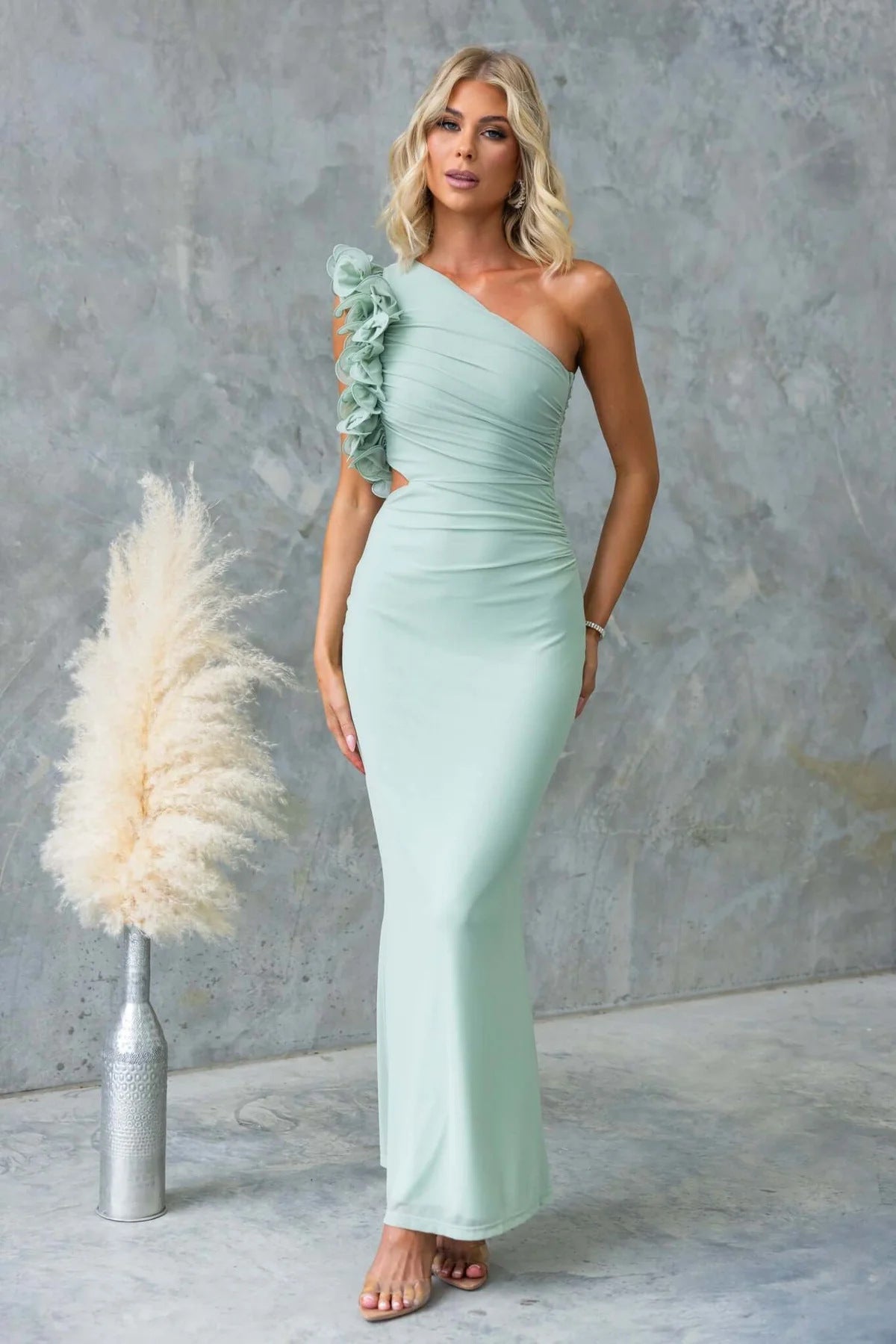 One-Shoulder Ruffled Wedding Guest Maxi Dress for Women