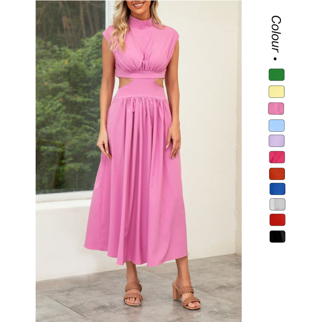 Stand Collar Cut-Out Wedding Guest Maxi Dress for Women