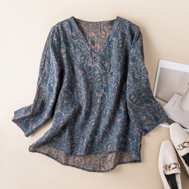 Summer Print Relaxed Blouse for Women
