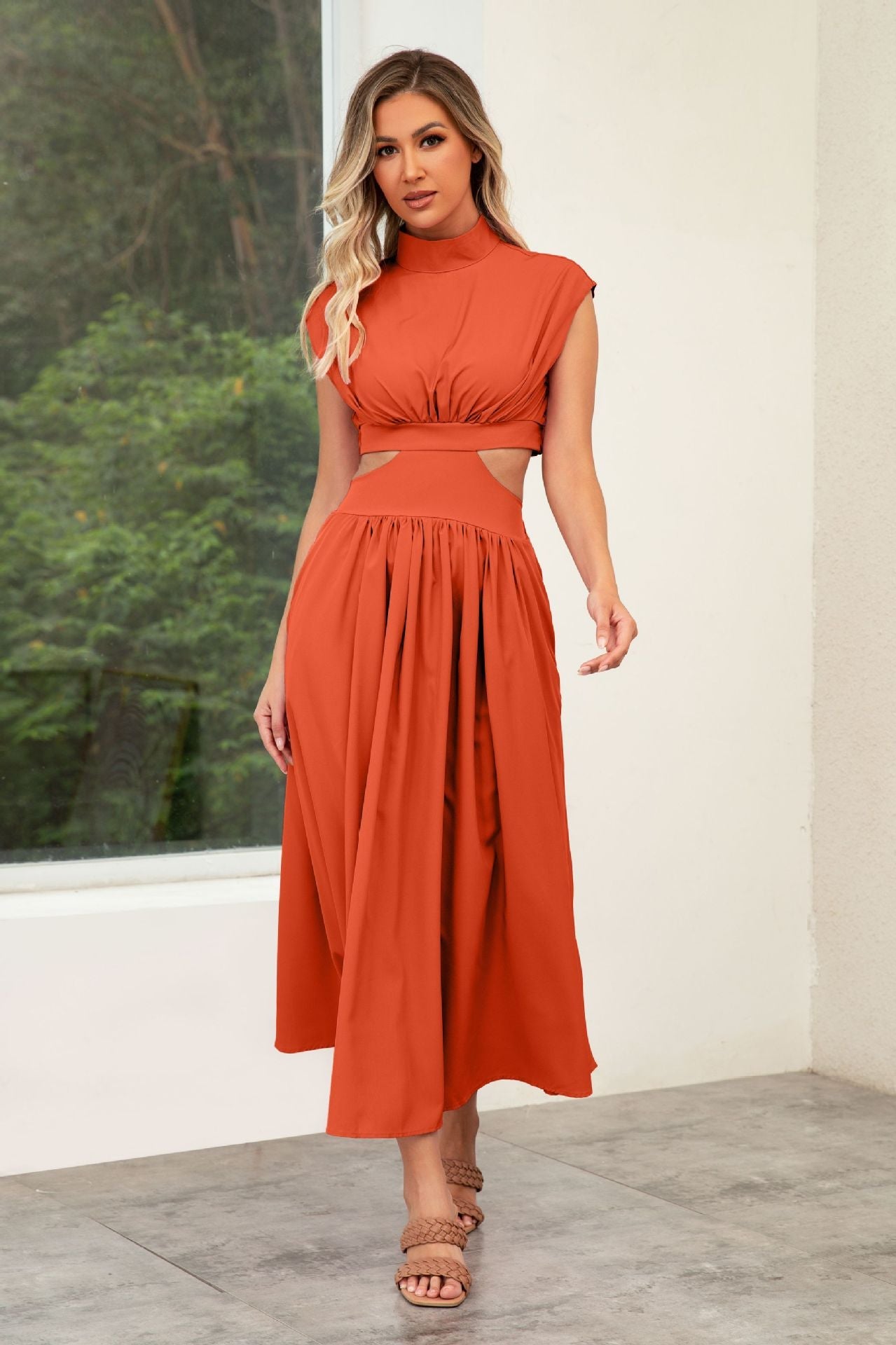 Stand Collar Cut-Out Wedding Guest Maxi Dress for Women