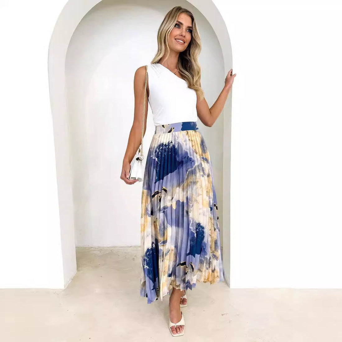 Pleated Wedding Guest Maxi Skirt for Women