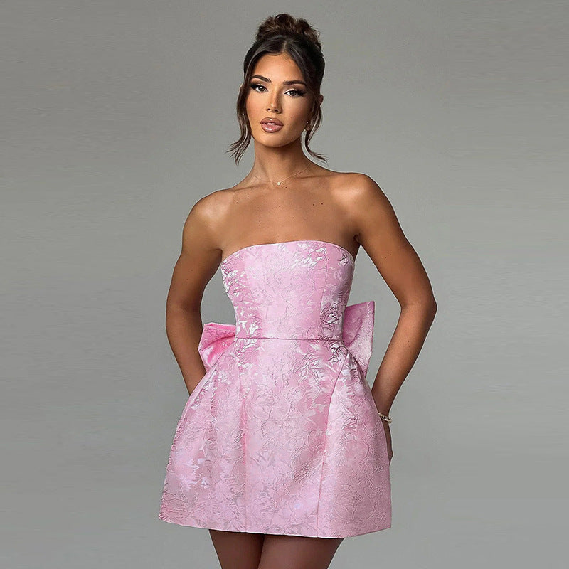 Strapless Floral Jacquard Mini Dress for Women