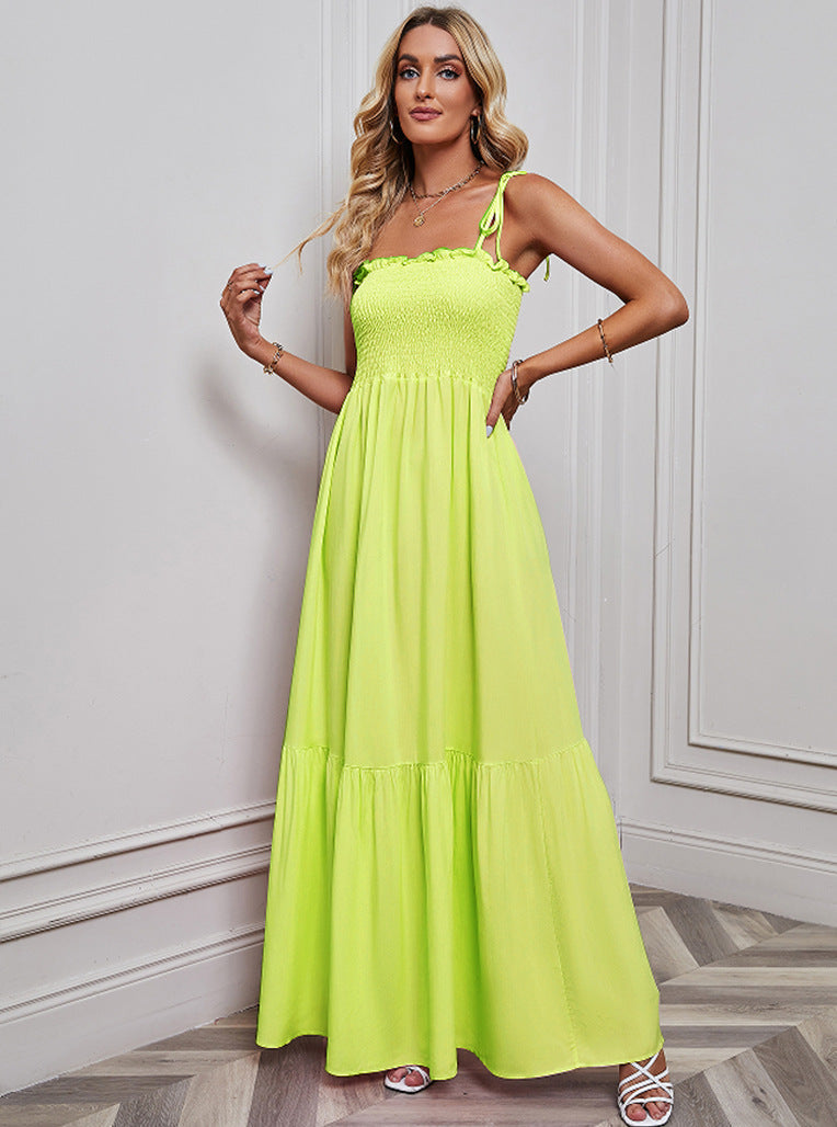 Smocked Sleeveless Wedding Guest Maxi Dress for Women