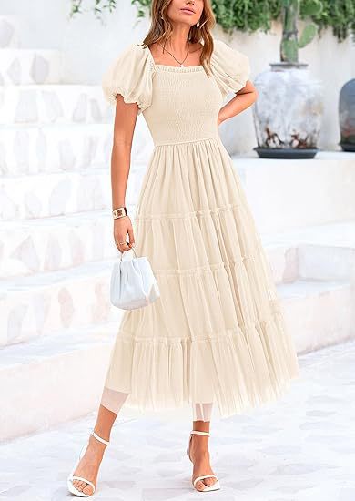 Puff Sleeve Wedding Guest Tiered Maxi Dress for Women