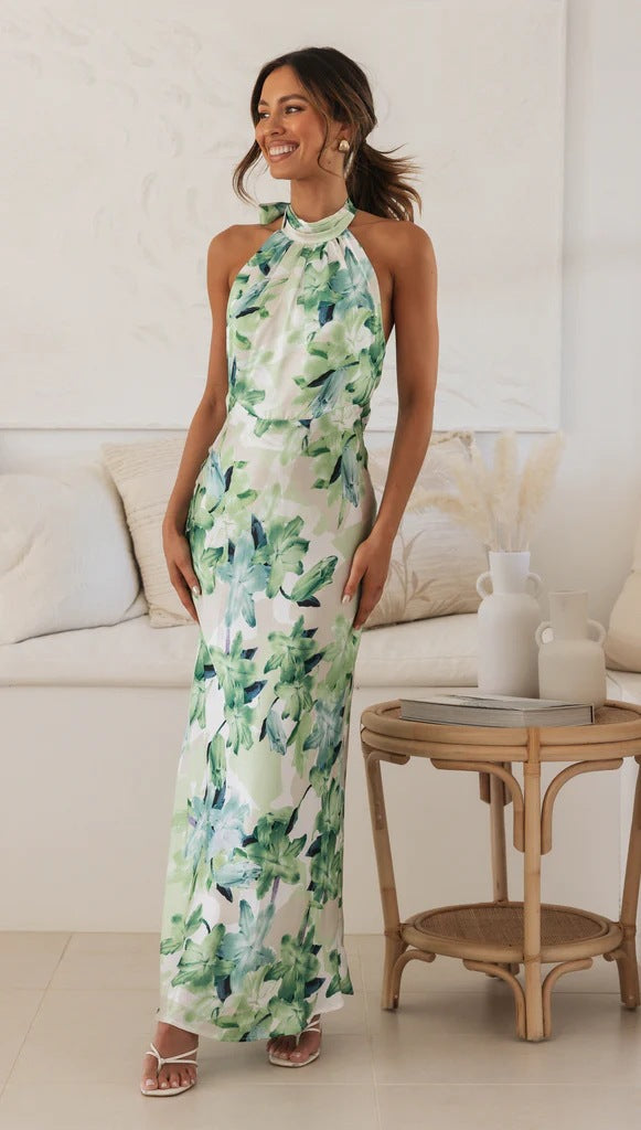 Halter Neck Floral Maxi Dress for Women