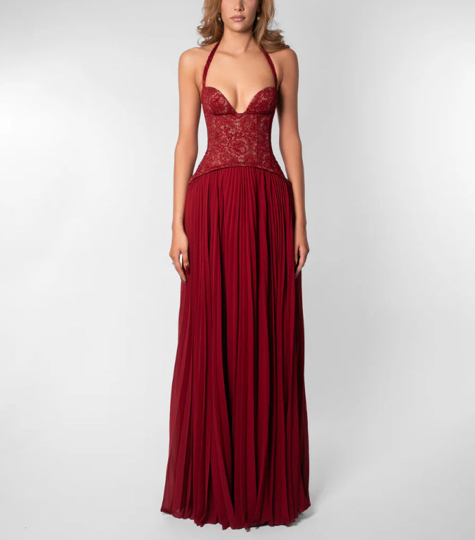 Halterneck Wedding Guest Pleated Maxi Dress for Women