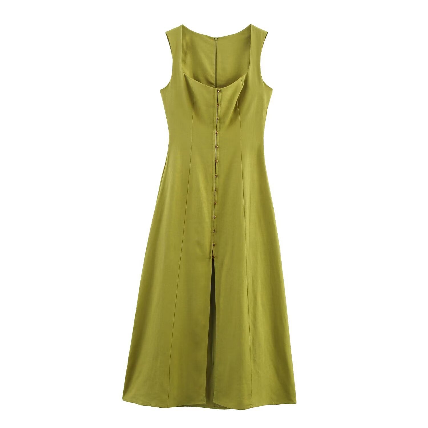 Square Neck Button Front Midi Dress for Women