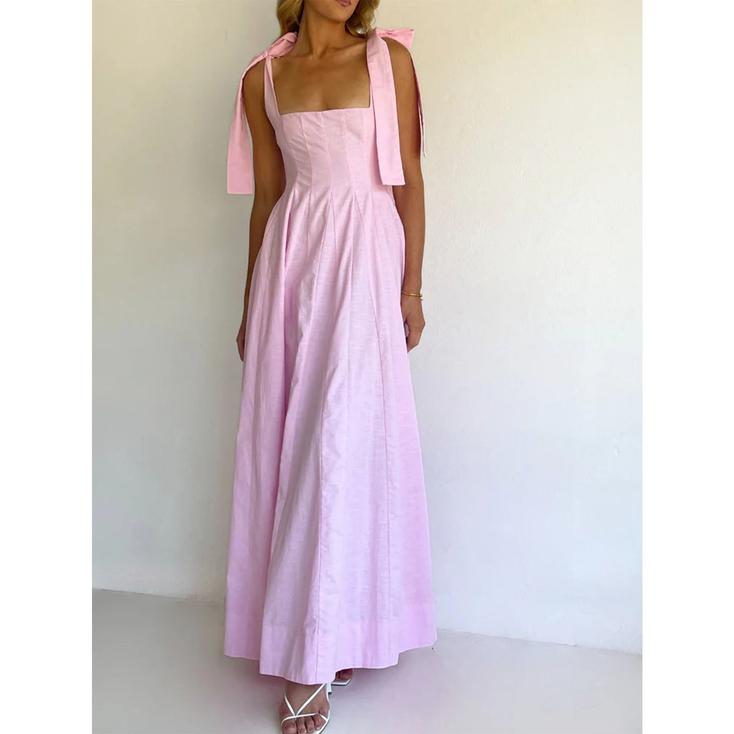 Square Neck Tie-Shoulder Maxi Dress Wedding Guest for Women