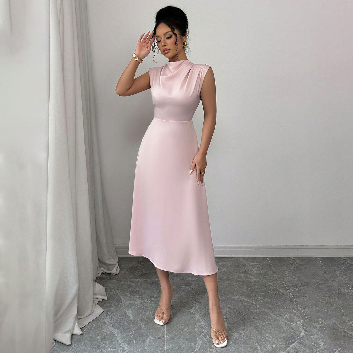 Sleeveless Satin Midi Dress for Women