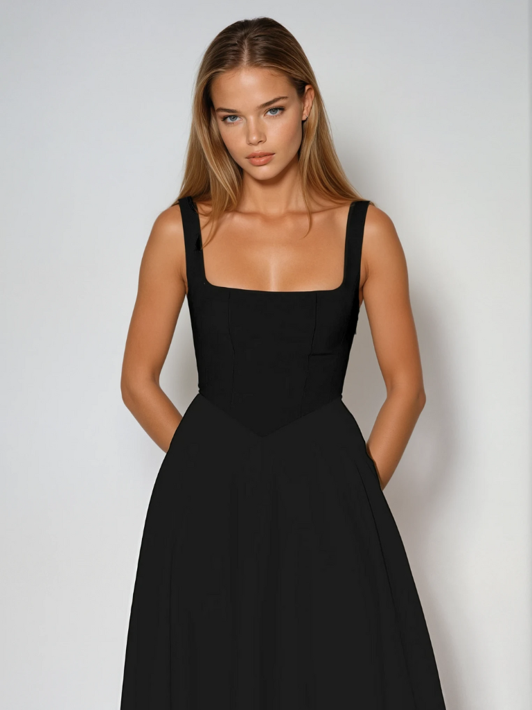 Square Neck Midi Dress for Women