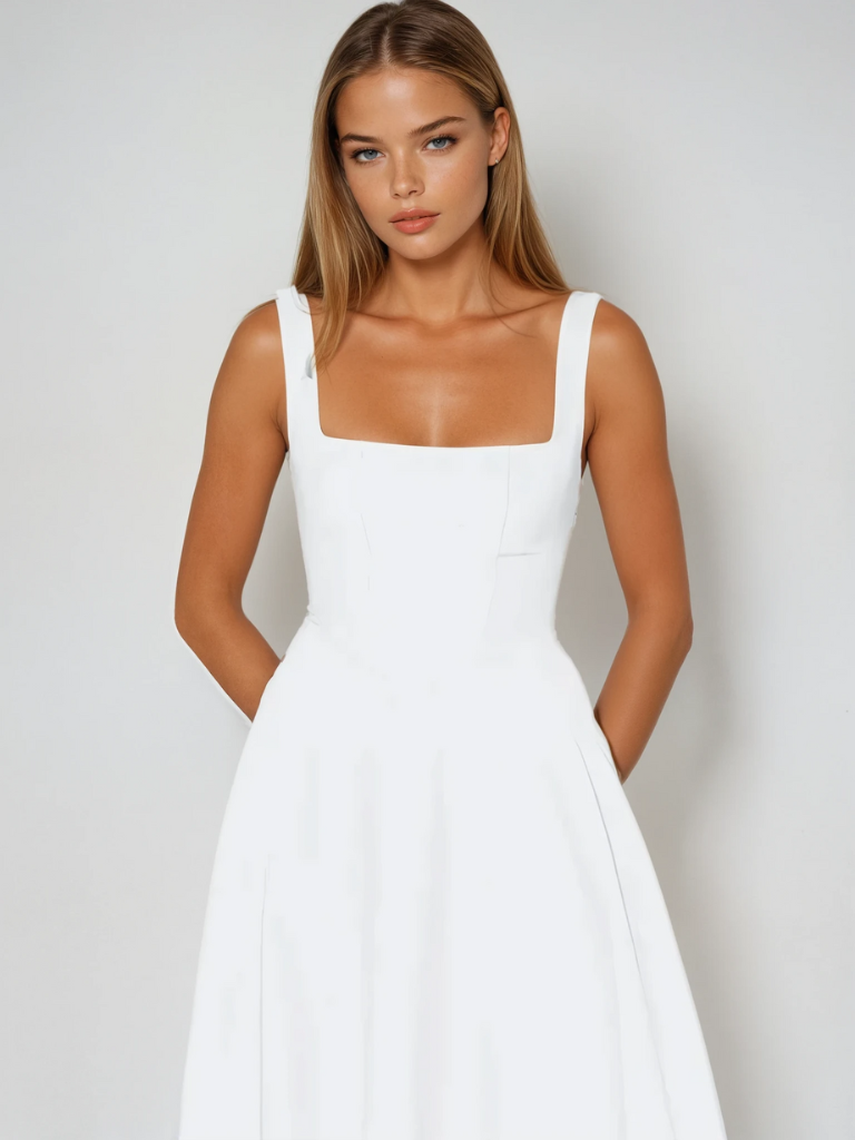 Square Neck Midi Dress for Women