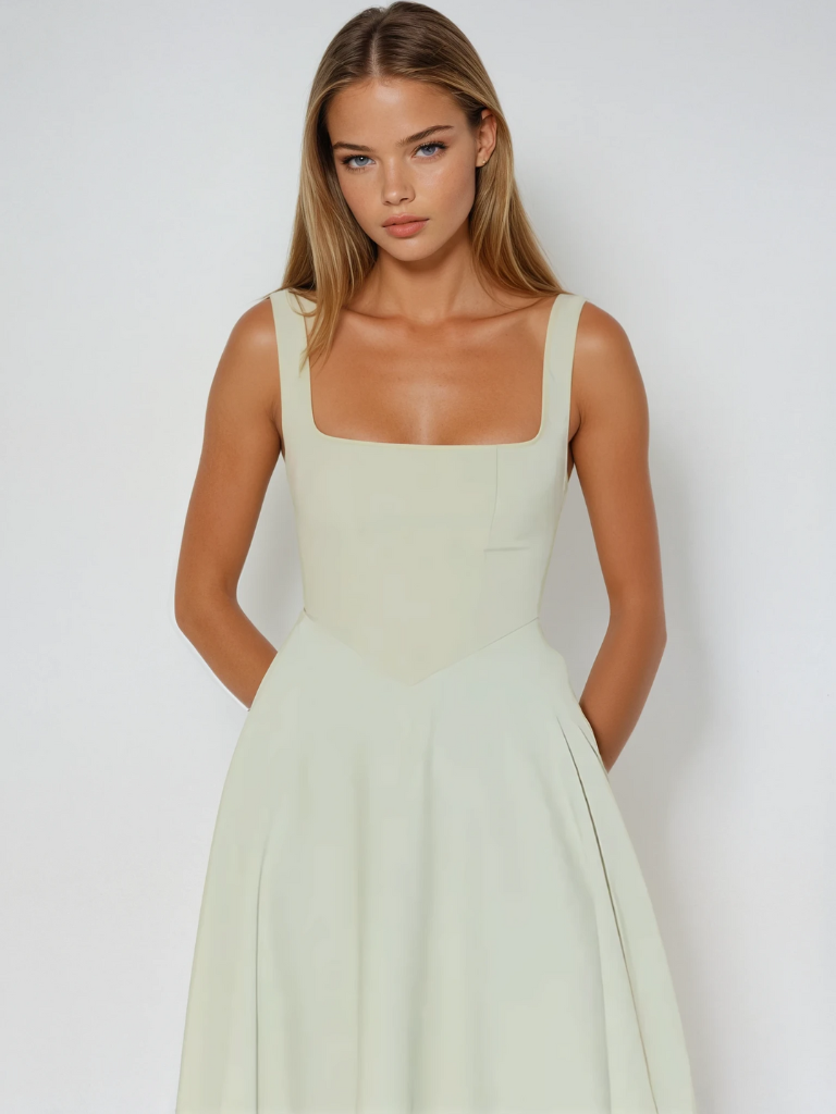 Square Neck Midi Dress for Women