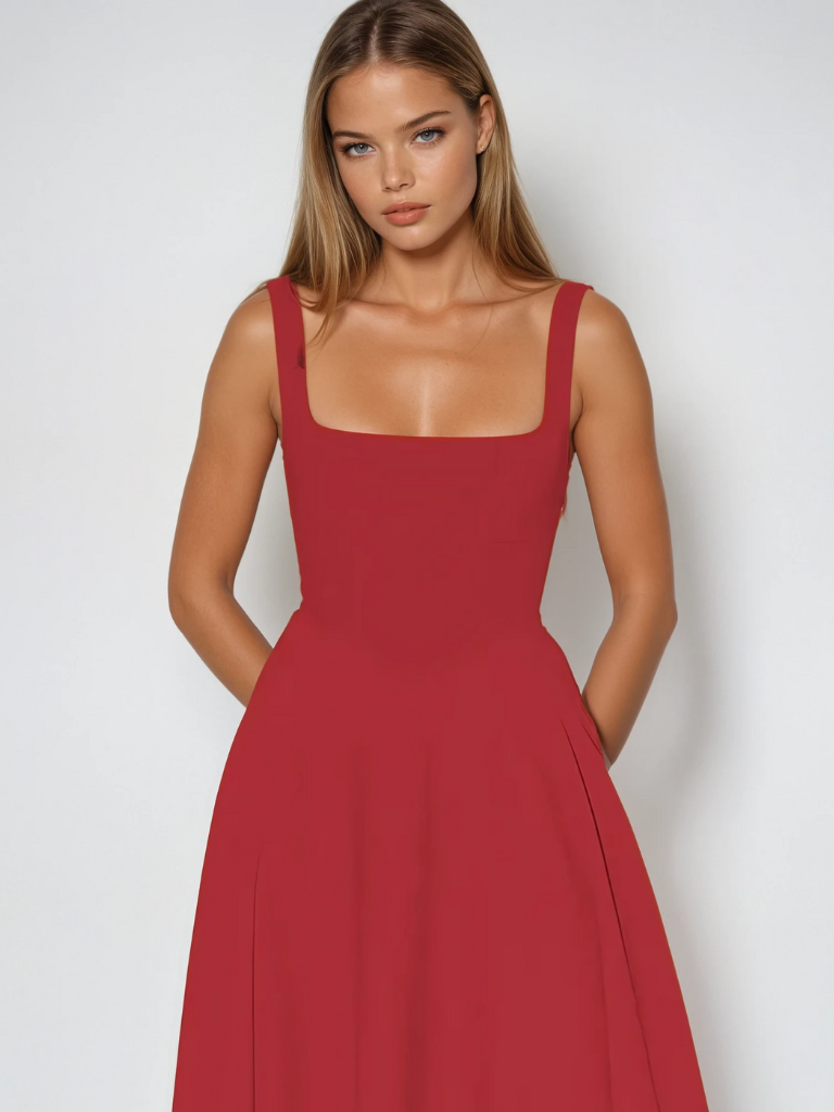 Square Neck Midi Dress for Women