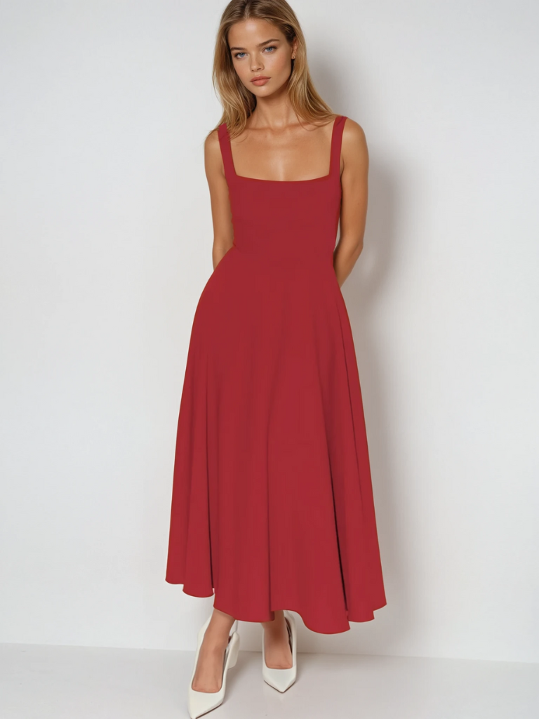 Square Neck Midi Dress for Women