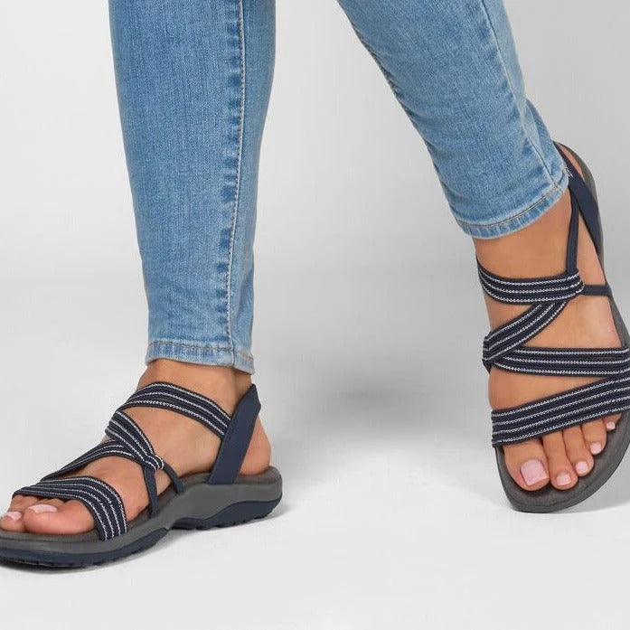Striped Elastic Strap Slingback Sandals for Women