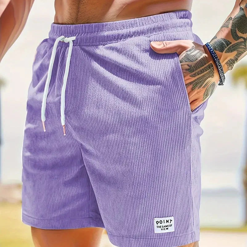 Ribbed Drawstring Casual Shorts for Men