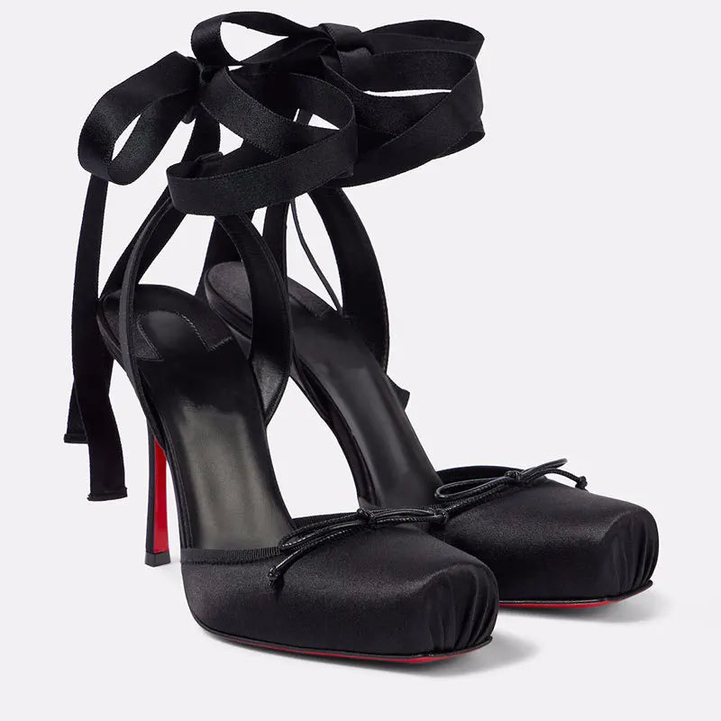 Platform Satin Ankle Strap Court Shoes for Women