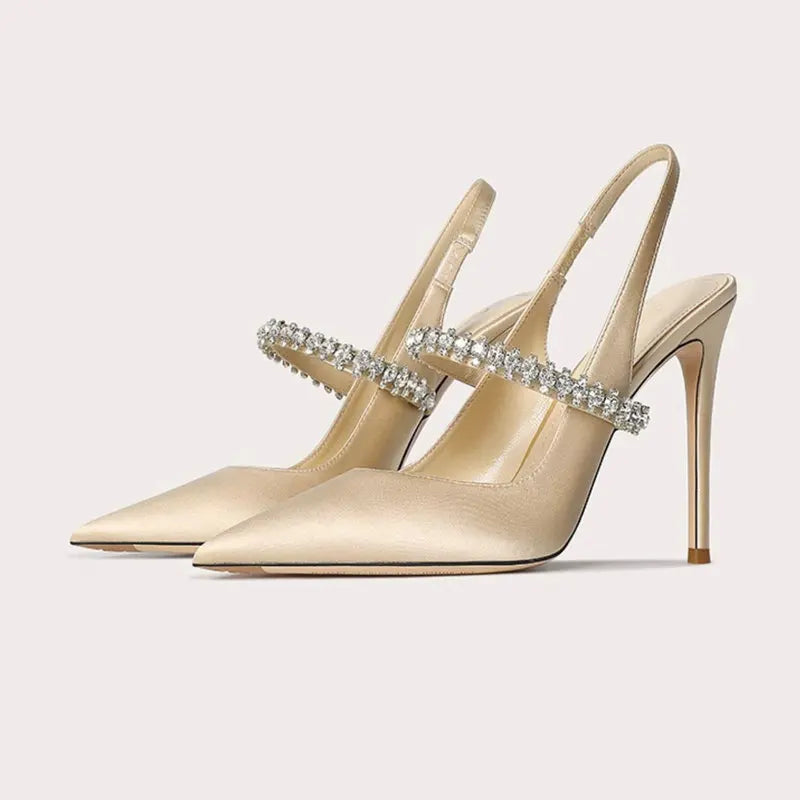 Pointed Toe Satin Slingback Heels for Women
