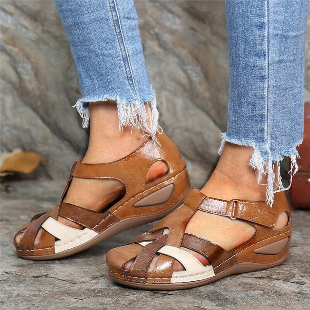 Closed Toe Wedge Sandals with Crisscross Straps for Women